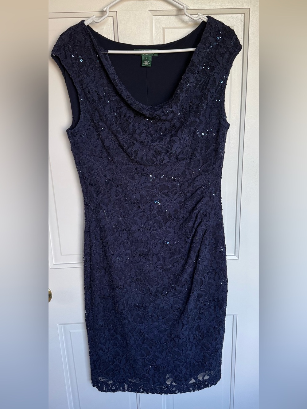 Lauren Ralph Lauren Navy Sequin Lace Sheath Cocktail Dress Size 12